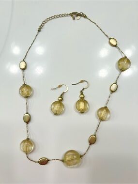Elegant Gold-Tone Glass Bead Necklace & Earrings Set by Premiere Jewelry Designs